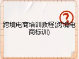 跨境电商培训教程(跨境电商标训)