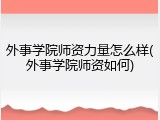 外事学院师资力量怎么样(外事学院师资如何)