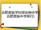 合肥贵族学校排名榜中学(合肥贵族中学排行)