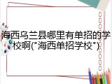海西乌兰县哪里有单招的学校啊("海西单招学校")
