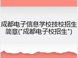 成都电子信息学校技校招生简章("成都电子校招生")