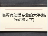 临沂有动漫专业的大学(临沂动漫大学)