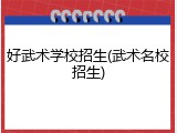 好武术学校招生(武术名校招生)