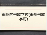 惠州的贵族学校(惠州贵族学府)