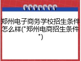 郑州电子商务学校招生条件怎么样("郑州电商招生条件")