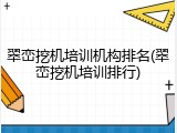 翠峦挖机培训机构排名(翠峦挖机培训排行)