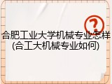 合肥工业大学机械专业怎样(合工大机械专业如何)