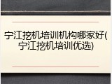 宁江挖机培训机构哪家好(宁江挖机培训优选)