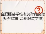 合肥服装学校老师孙维良简历(孙维良 合肥服装学校)