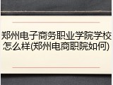 郑州电子商务职业学院学校怎么样(郑州电商职院如何)