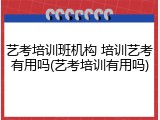 艺考培训班机构 培训艺考有用吗(艺考培训有用吗)