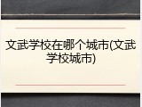 文武学校在哪个城市(文武学校城市)