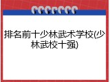 排名前十少林武术学校(少林武校十强)