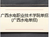 广西水电职业技术学院单招(广西水电单招)