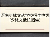 河南少林文武学校招生热线(少林文武校招生)