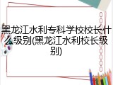 黑龙江水利专科学校校长什么级别(黑龙江水利校长级别)