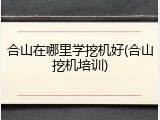合山在哪里学挖机好(合山挖机培训)