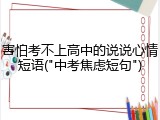 害怕考不上高中的说说心情短语("中考焦虑短句")
