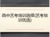 高中艺考培训选择(艺考培训优选)