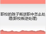 职校的孩子叛逆职中怎么处理(职校叛逆处理)