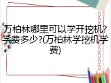 万柏林哪里可以学开挖机?学费多少?(万柏林学挖机学费)