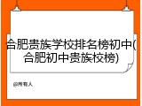 合肥贵族学校排名榜初中(合肥初中贵族校榜)