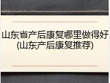 山东省产后康复哪里做得好(山东产后康复推荐)