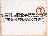 东莞科技职业学院是公办吗("东莞科技职院公办吗")