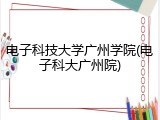 电子科技大学广州学院(电子科大广州院)