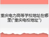 重庆电力高等学校地址在哪里("重庆电校地址")