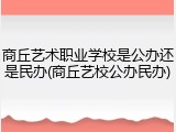 商丘艺术职业学校是公办还是民办(商丘艺校公办民办)