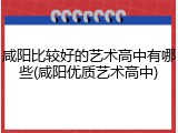 咸阳比较好的艺术高中有哪些(咸阳优质艺术高中)