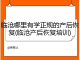 临沧哪里有学正规的产后恢复(临沧产后恢复培训)