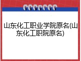 山东化工职业学院原名(山东化工职院原名)
