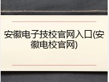 安徽电子技校官网入口(安徽电校官网)
