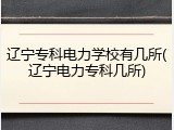 辽宁专科电力学校有几所(辽宁电力专科几所)