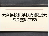 大名县挖机学校有哪些(大名县挖机学校)