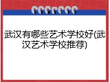 武汉有哪些艺术学校好(武汉艺术学校推荐)