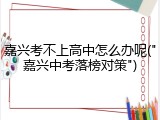 嘉兴考不上高中怎么办呢("嘉兴中考落榜对策")
