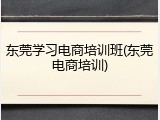 东莞学习电商培训班(东莞电商培训)
