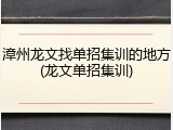 漳州龙文找单招集训的地方(龙文单招集训)