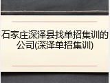 石家庄深泽县找单招集训的公司(深泽单招集训)