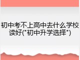 初中考不上高中去什么学校读好("初中升学选择")