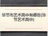毕节市艺术高中有哪些(毕节艺术高中)