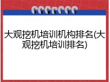 大观挖机培训机构排名(大观挖机培训排名)