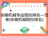 安徽机械专业院校排名一览表(安徽机械院校排名)