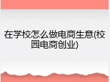 在学校怎么做电商生意(校园电商创业)