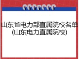 山东省电力部直属院校名单(山东电力直属院校)