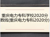 重庆电力专科学校2020分数线(重庆电力专科2020分)