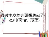 通过电商培训班想收获到什么(电商培训期望)